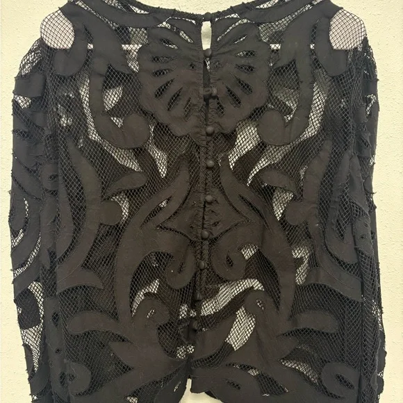 Anthropologie Black Lace Appliqué Sheer Blouse - Picture 7 of 7